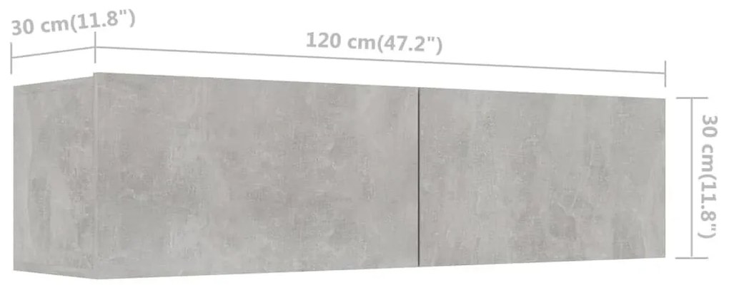 Έπιπλο Τηλεόρασης Γκρι Σκυροδέματος 120x30x30εκ. από Επεξ. Ξύλο - Γκρι