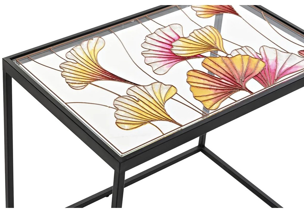 Σετ με 3 τραπέζια DKD Home Decor Κίτρινο Μαύρο Ροζ Χρυσό 60 x 40 x 50 cm