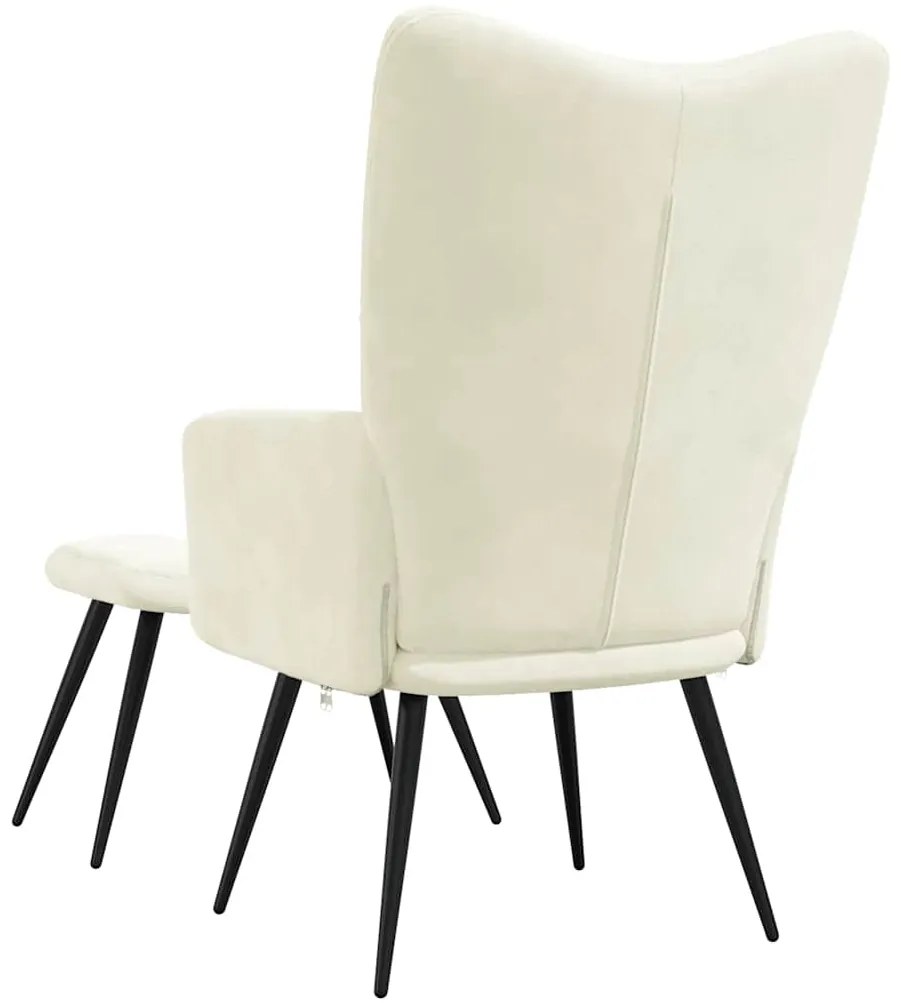 vidaXL Πολυθρόνα Relax Λευκό Κρεμ Βελούδινη με Σκαμπό