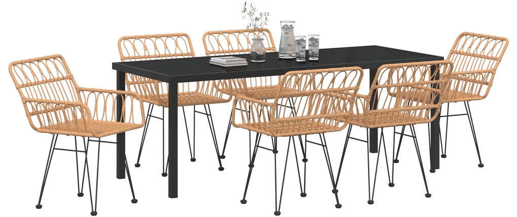 vidaXL Σέτ Κατά Dining  7 Τεμαχίων Καφέ Πολυ Ρατάν