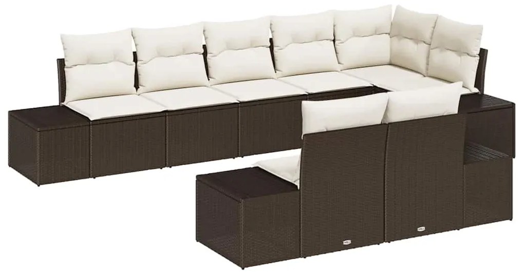 vidaXL Σετ Καναπέ Κήπου με μαξιλάρι 8 pcs Καφέ και κρεμ Πολυ ράταν