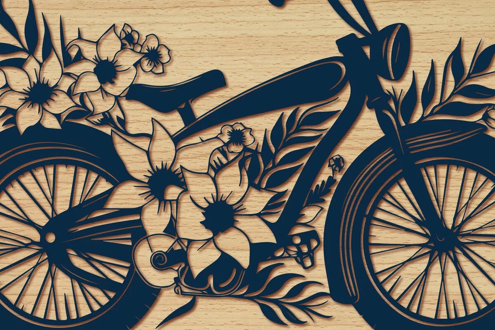 Σετ των 3 Intra απο ξύλο plywood 3mm-4mm πάχος - Σετ ποδήλατο Cricut με λουλούδια  Δίασταση 4x4 cm INTRAFABR-91069671