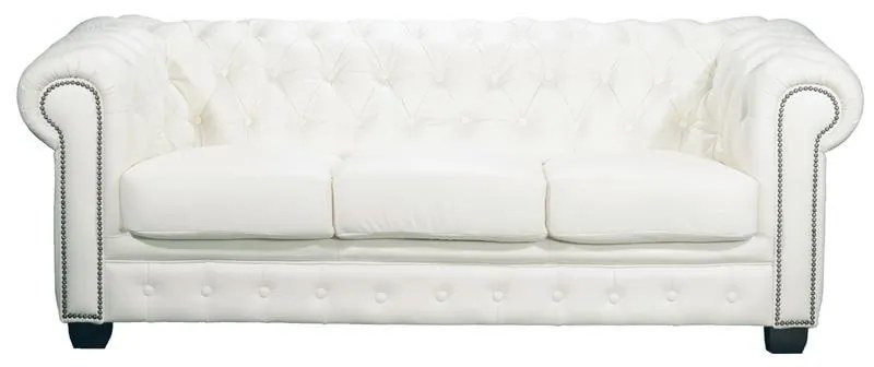 CHESTERFIELD Birmingham Καναπές 3Θέσιος Σαλονιού Καθιστικού, Δέρμα Άσπρο