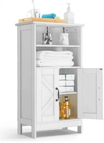 VEVOR Wooden Bathroom Floor Cabinet Storage with Adjustable Shelf 2 Doors White