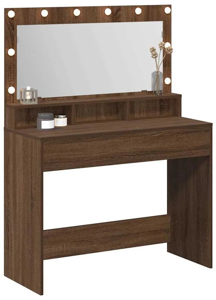 vidaXL Τραπέζι Μακιγιάζ με ράφι Καφέ δρυς 100 x 41 x 135 εκ.