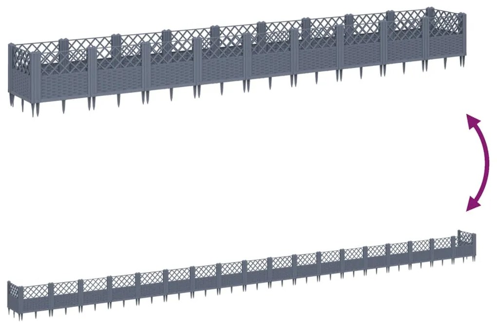 vidaXL Ζαρντινιέρα με Πασσάλους Μπλε Γκρι 363,5x43,5x43,5εκ. Πολυπροπυλένιο