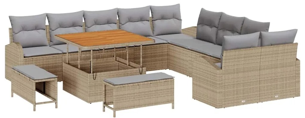 vidaXL Σετ Καναπέ Κήπου με μαξιλάρι 13 pcs Μπεζ Πολυ ράταν