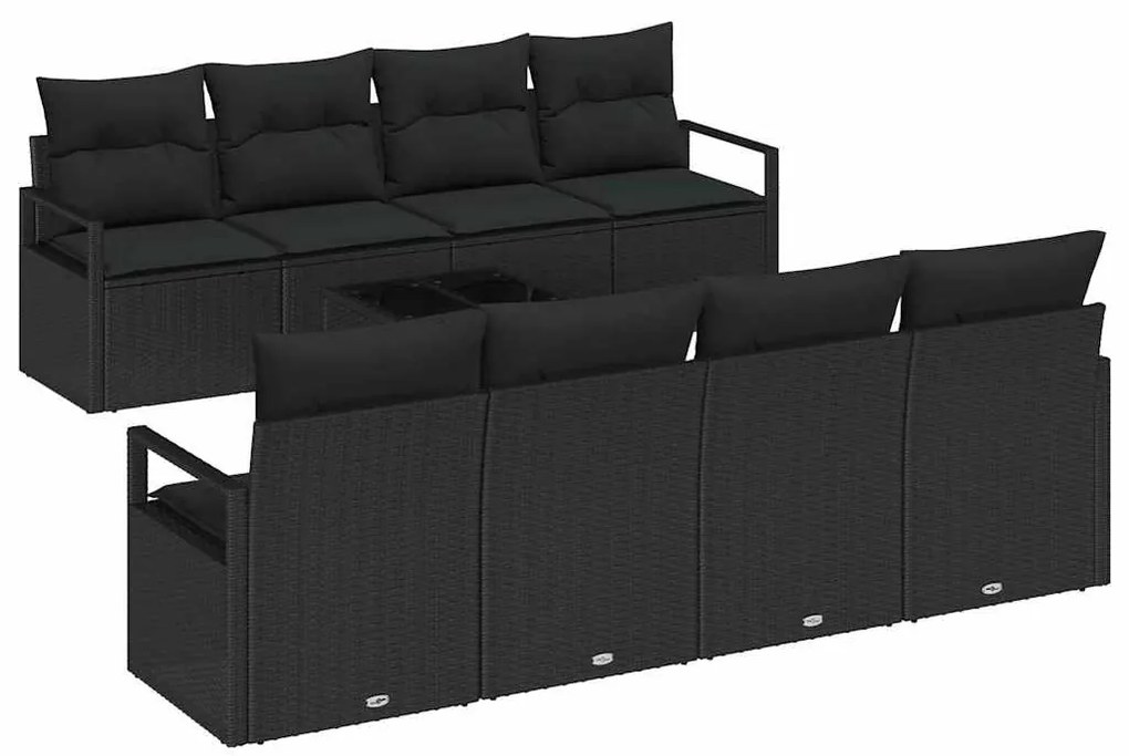 vidaXL Σετ Καναπέ Κήπου με μαξιλάρι 9 pcs Μαύρο συνθετικό ρατάν