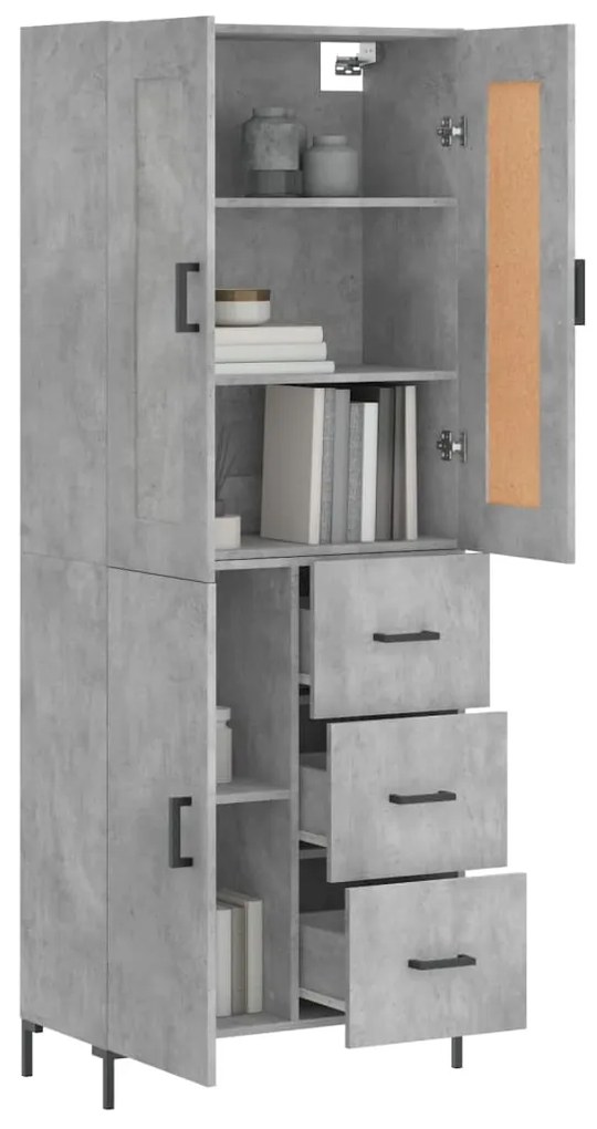 vidaXL Ντουλάπι Γκρι Σκυροδέματος 69,5x34x180 εκ. Επεξεργασμένο Ξύλο