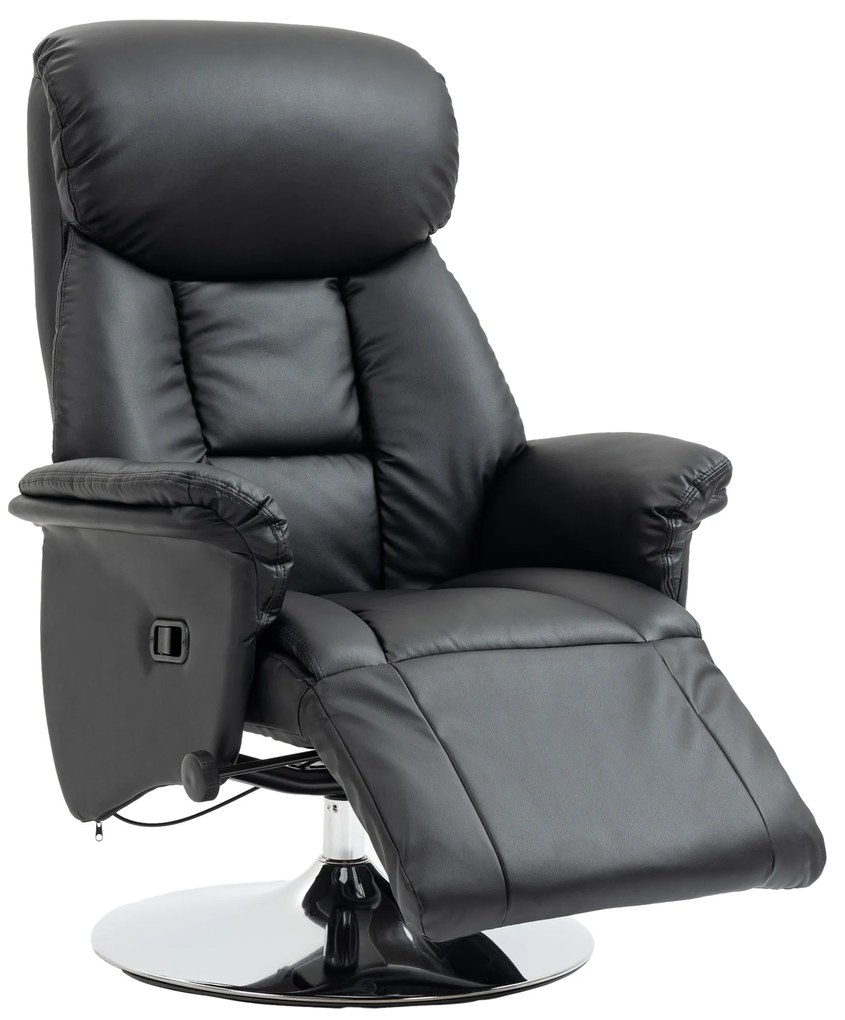 HOMCOM Πολυθρόνα Relax, Λειτουργία Ανάκλισης, Όψη Δέρματος, Υποπόδιο, έως 150 kg, 78 x 80 x 109 cm, Μαύρο