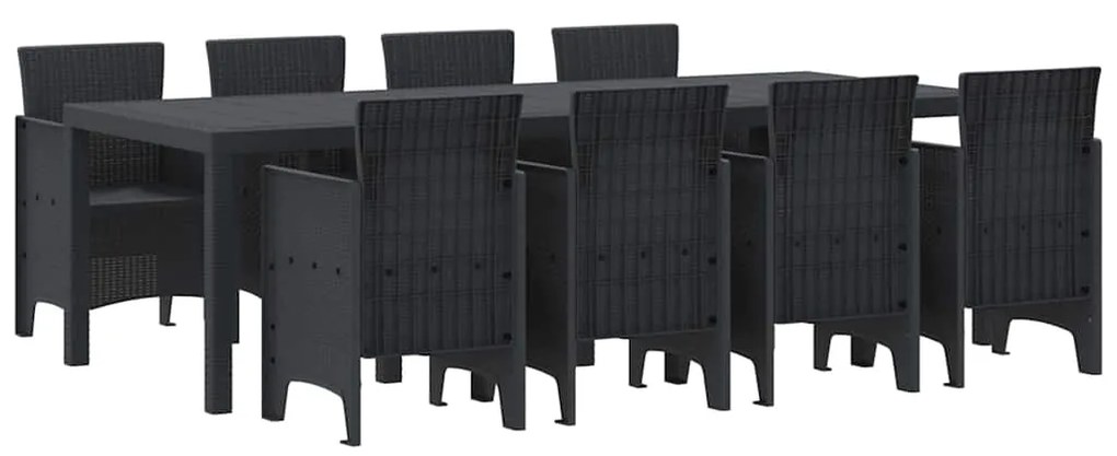 vidaXL Σέτ φαγητού για κήπο 9 pcs Ανθρακί Rattan Polt