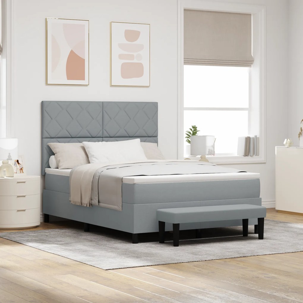 vidaXL Κρεβάτι με Στρώμα & Πάγκο Λαμπερό Γκρι 140x190 cm Ύφασμα