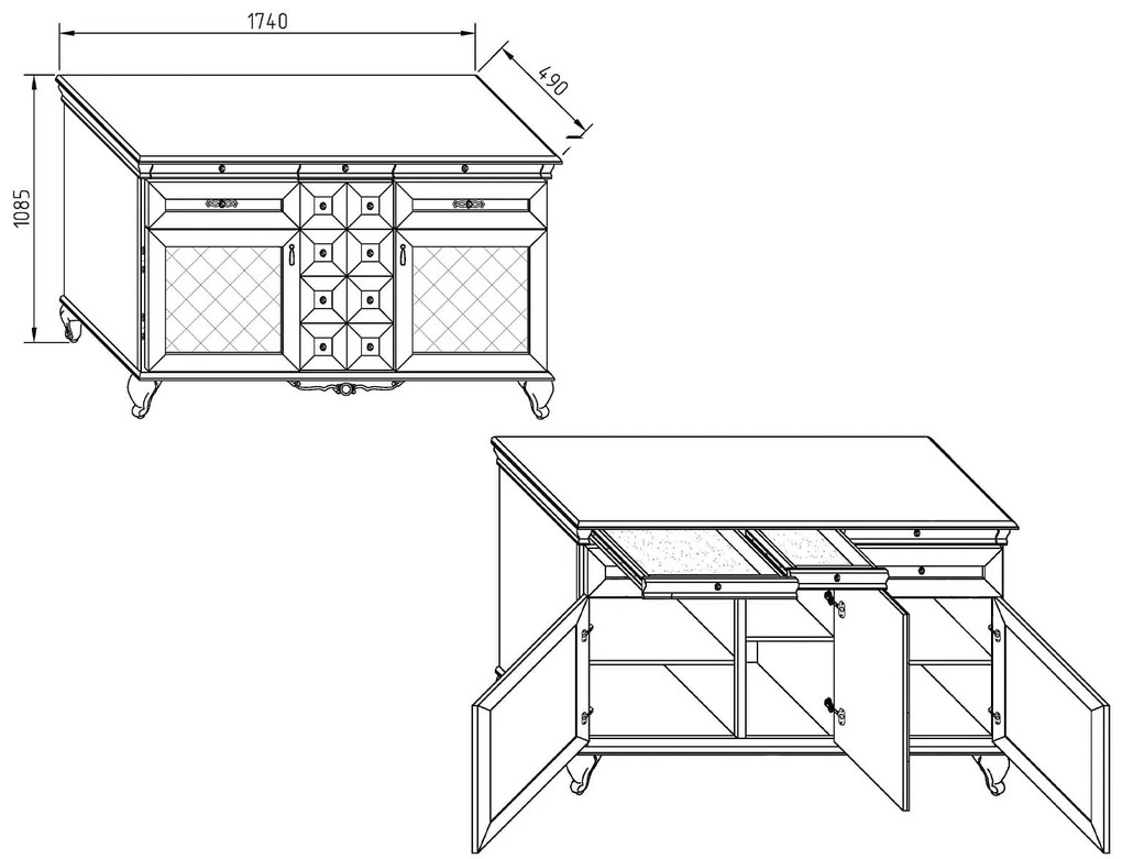 Μπουφές MARILLEE Chesnut/MDF Dark Provence 174×49x108.5cm