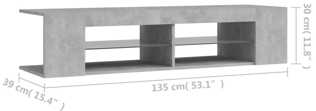 Έπιπλο Τηλεόρασης με LED Γκρι Σκυροδέματος 135x39x30 εκ. - Γκρι