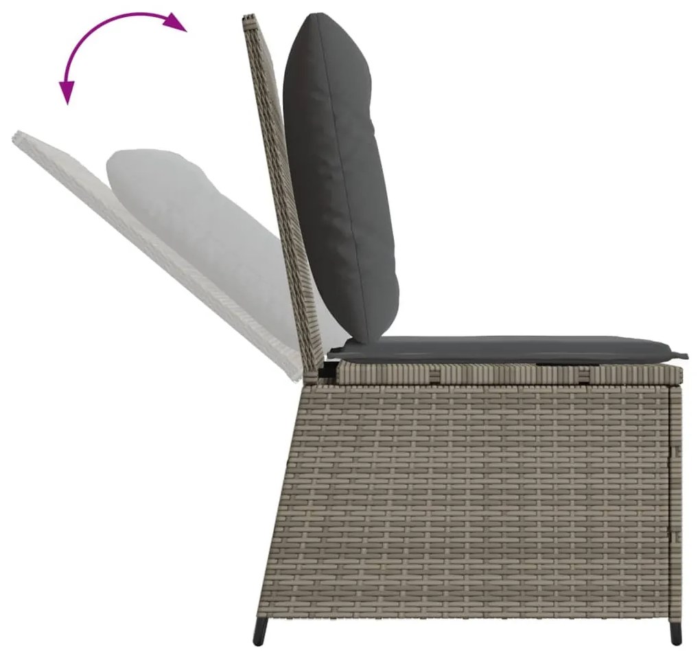 vidaXL Καναπές Κήπου Ανακλινόμενος Γκρι Συνθ. Ρατάν με Μαξιλάρια