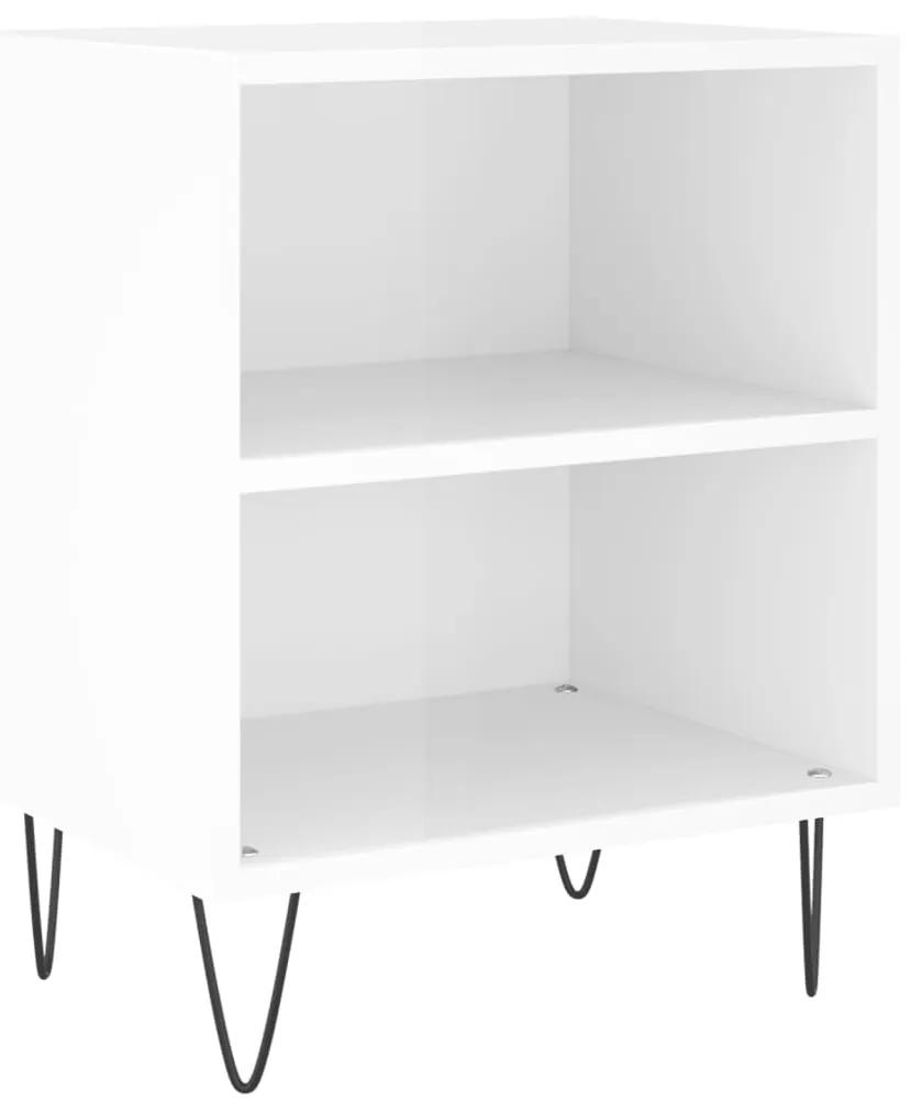 vidaXL Κομοδίνο Γυαλ. Λευκό 40 x 30 x 50 εκ. από Επεξεργασμένο Ξύλο