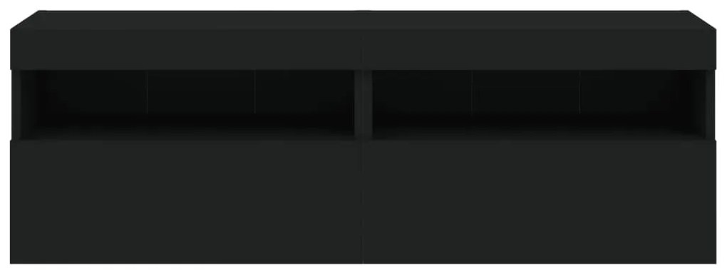 Έπιπλα Τοίχου Τηλεόρασης με LED 2 Τεμ. Μαύρα 60x30x40 εκ. - Μαύρο