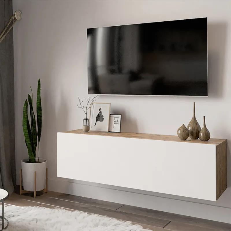 Έπιπλο τηλεόρασης επιτοίχιο Serit pakoworld λευκό-oak 100x31,5x29,5εκ - Μελαμίνη - 176-000006