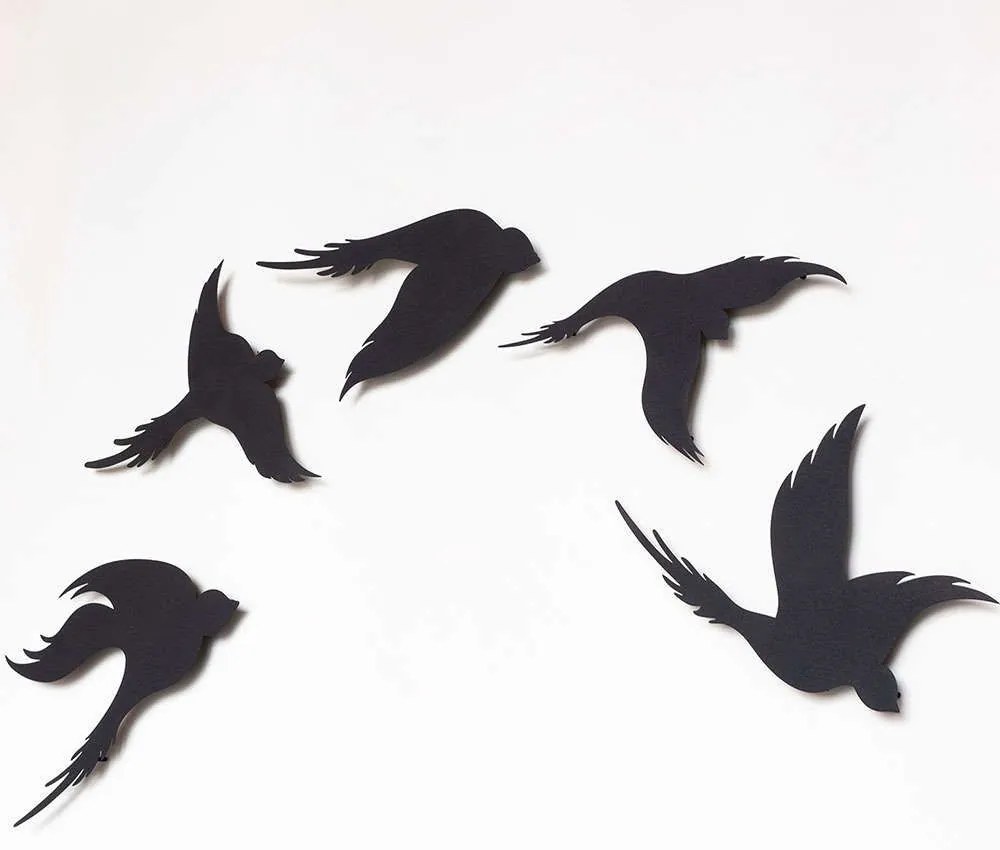 Διακοσμητικό Τοίχου Birds (Σετ 5Τμχ) 507ATP1154 15x30/20x30/25x30cm Black Wallity Ατσάλι