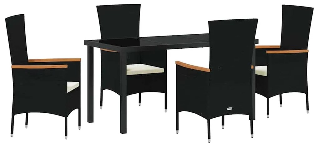vidaXL Σέτ φαγητού για κήπο με μαξιλάρι 5 pcs Μαύρο Πολυ ράταν