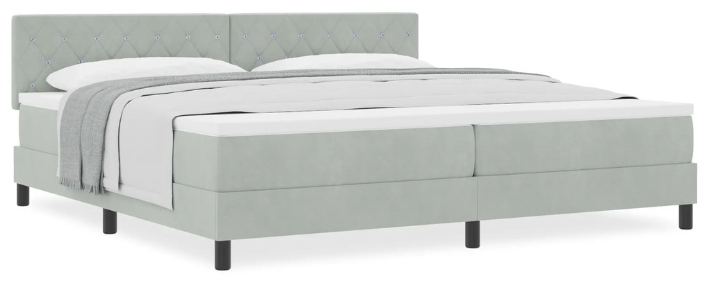 vidaXL Κρεβάτι με Στρώμα Box Spring Γκρι Ανοιχτό 200x200 εκ Βελούδο