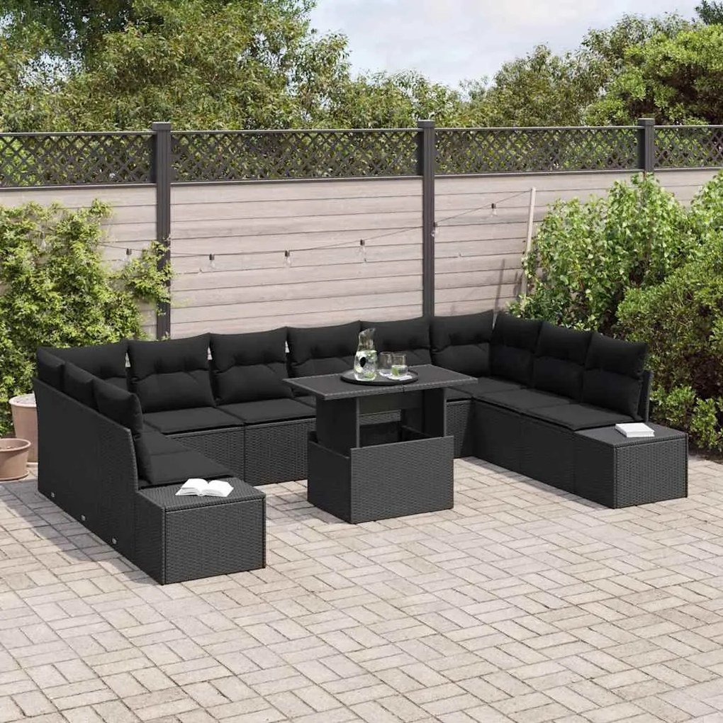 vidaXL Σετ Καναπέ Κήπου με μαξιλάρι 11 pcs Μαύρο 100 x 55 x 73 εκ