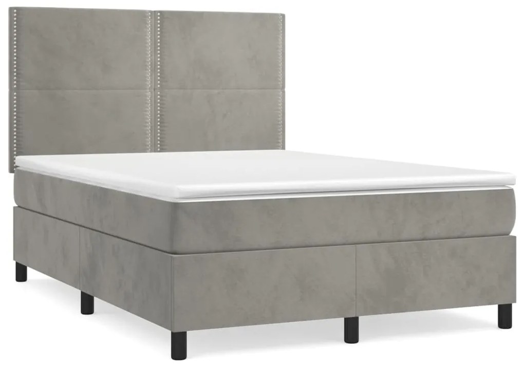 Κρεβάτι Boxspring με Στρώμα Ανοιχτό Γκρι 140x200 εκ. Βελούδινο - Γκρι