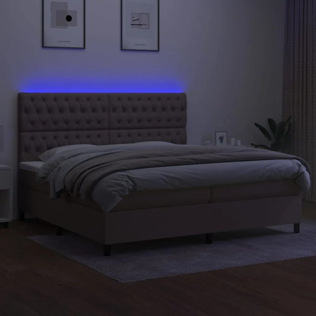 Κρεβάτι Boxspring με Στρώμα &amp; LED Taupe 200x200 εκ. Υφασμάτινο - Μπεζ-Γκρι