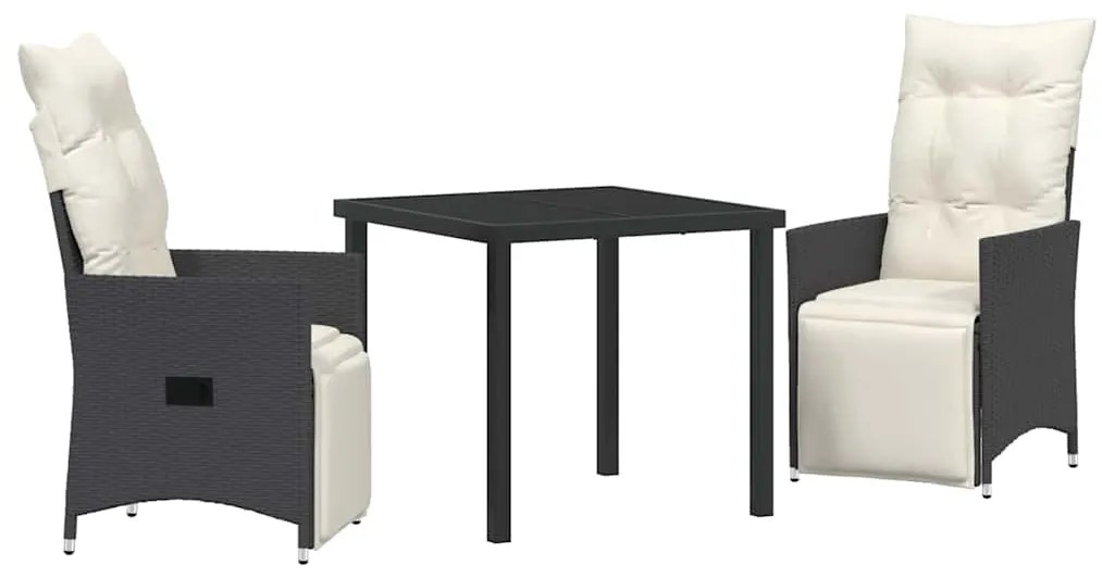 vidaXL Σέτ φαγητού για κήπο με μαξιλάρι 3 pcs Μαύρο Πολυ ράταν