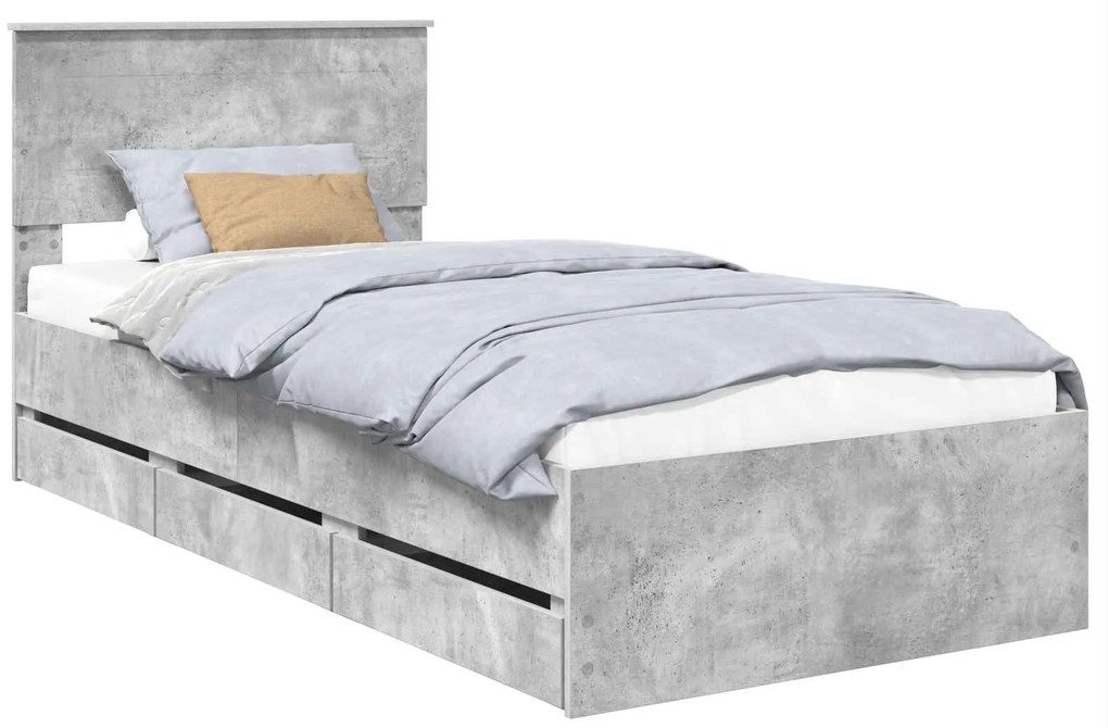 vidaXL Σκελετός Κρεβατιού Σκυρόδεμα Γκρι 75 x 190 cm Μηχανήματος Ξύλο