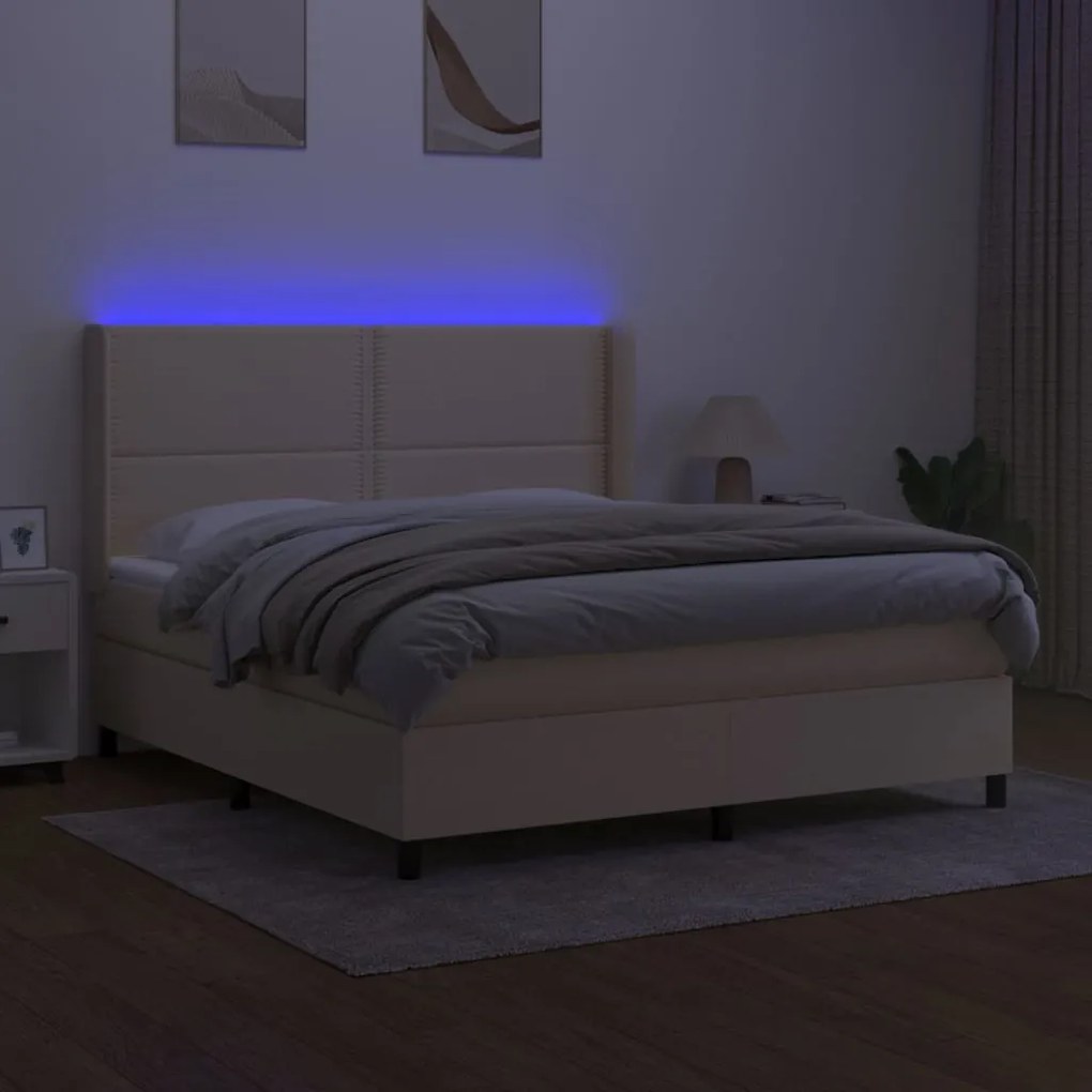 vidaXL Κρεβάτι Boxspring με Στρώμα & LED Κρεμ 160x200 εκ. Υφασμάτινο