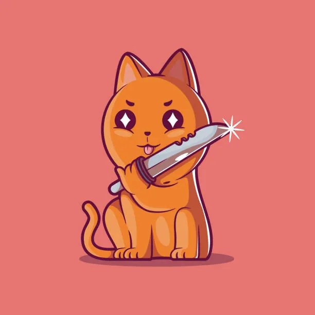 Εικονογράφηση Cute Cat Character holding a knife, Pedro Fernandes