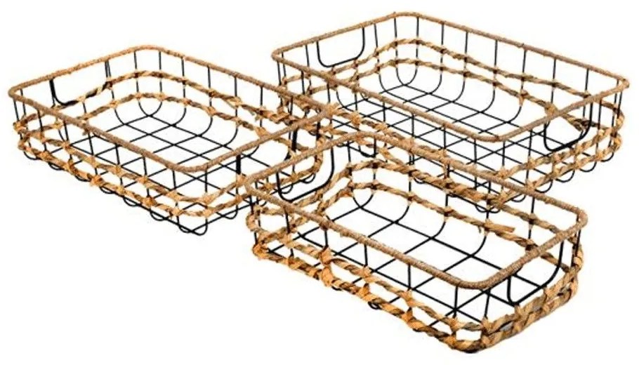 Καλάθια Διακοσμητικά (Σετ 3Τμχ) 374-124-040 Black-Beige Metal,Wicker