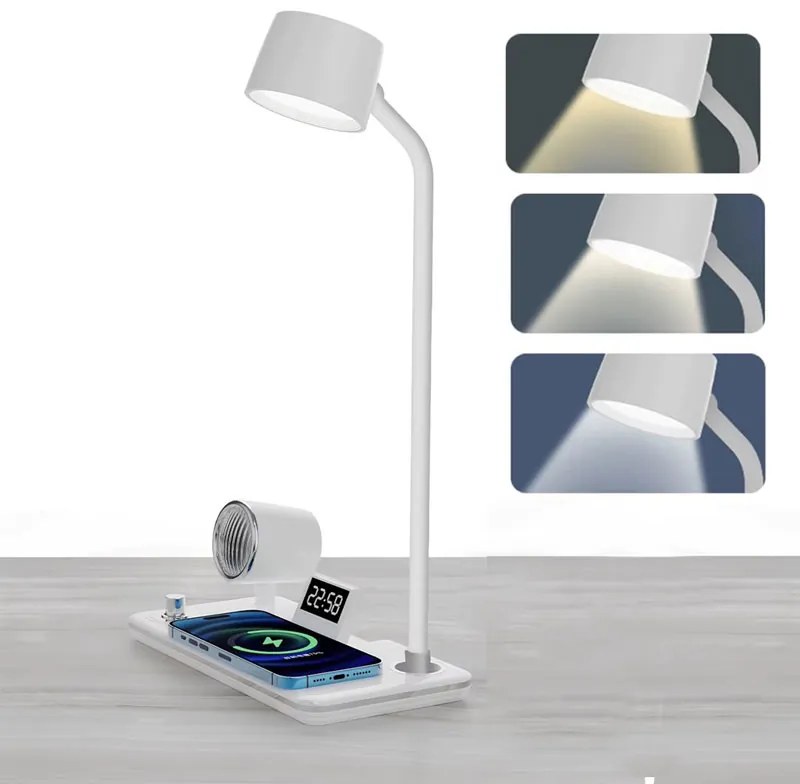 LED Φωτιστικό Γραφείου 4 σε 1 με Ασύρματο Φορτιστή, Ηχείο Bluetooth και Ρολόι - LED Desk Lamp 4 in 1 with Wireless Charger, Bluetooth Speaker and Clock