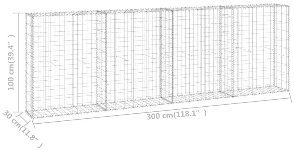 Συρματοκιβώτιο Τοίχος 300x30x100 εκ. Γαλβαν.Χάλυβας + Καλύμματα - Ασήμι