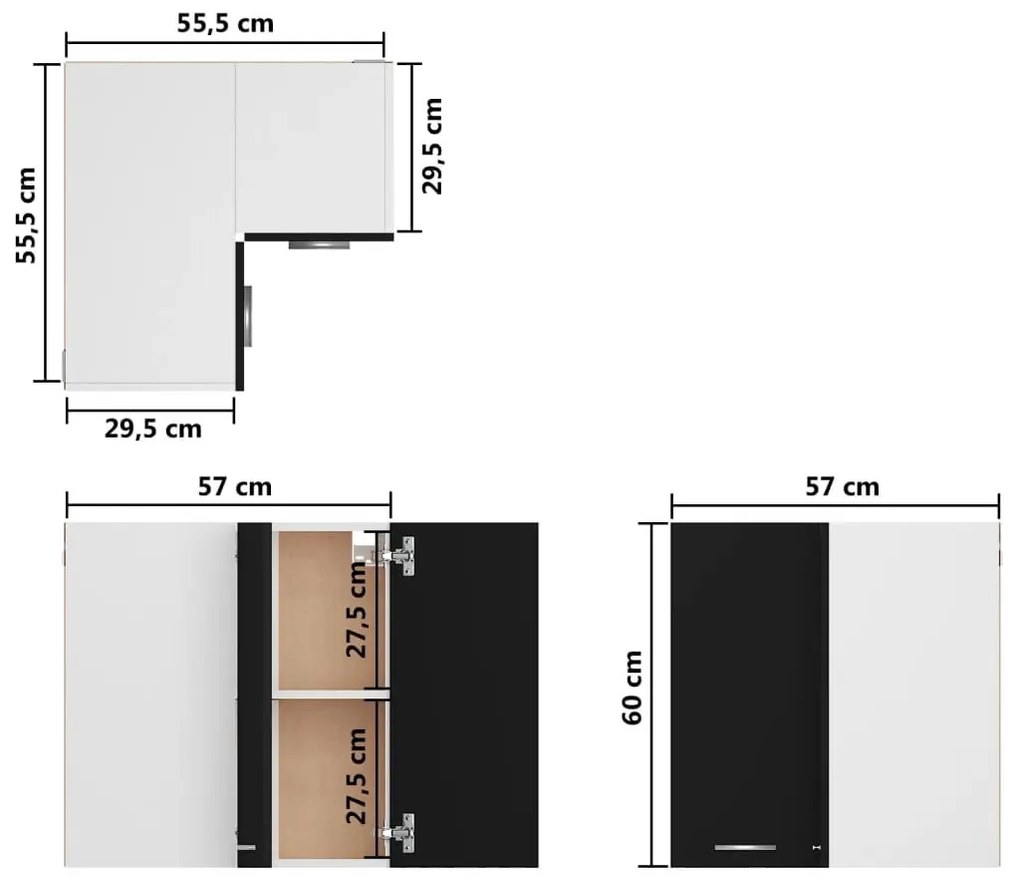 Ντουλάπι Γωνία Κρεμαστό Μαύρο 57 x 57 x 60 εκ. από Επεξ. Ξύλο - Μαύρο