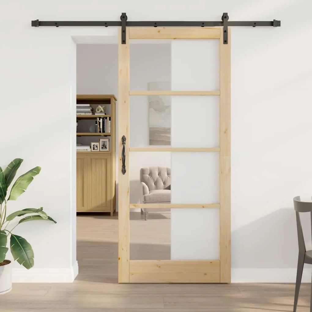vidaXL Συρόμενη Πόρτα ORKDAL Καφέ 93 x 211 εκ. Μασίφ ξύλο πεύκου