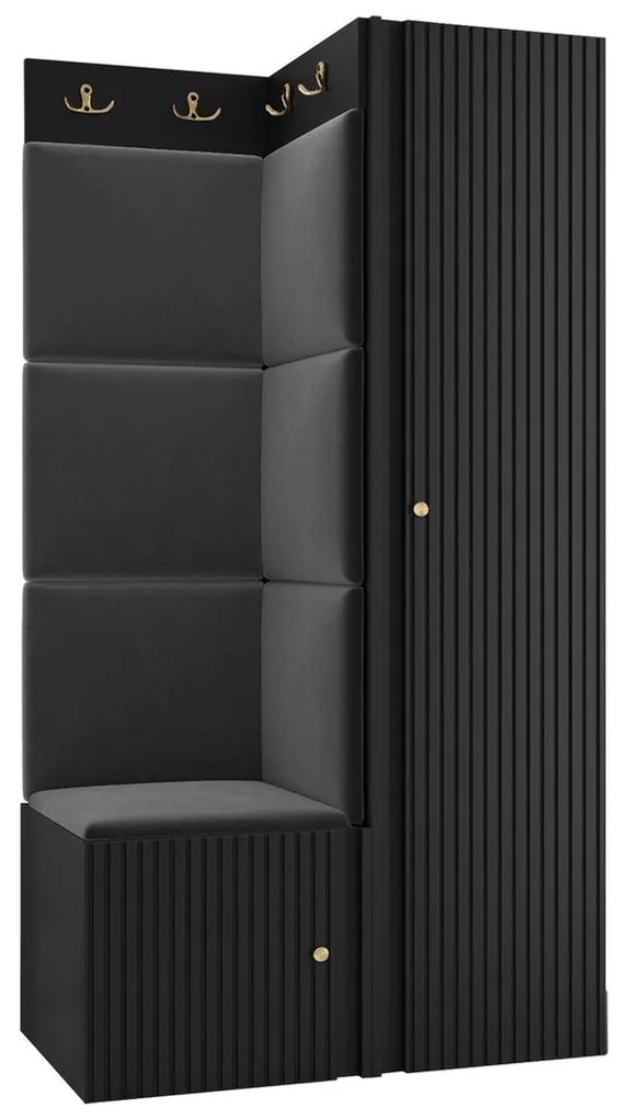 Σετ διαδρόμου Hartford 390, 186x82x46cm, Μαύρο, Ινοσανίδες μέσης πυκνότητας, Πλαστικοποιημένη μοριοσανίδα, Ταπισερί, Εντοιχισμένη, Τοίχου | Epipla1.gr