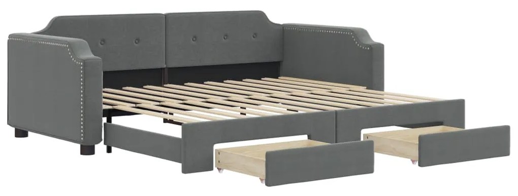 vidaXL Καναπές Κρεβάτι Συρόμενος Σκούρο Γκρι 90x190 εκ Ύφασμα Συρτάρια