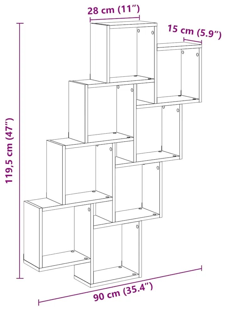 Ράφι κύβος τοίχου Παλιό ξύλο 90x15x119,5 cm Κατασκευασμένο ξύλο - Καφέ