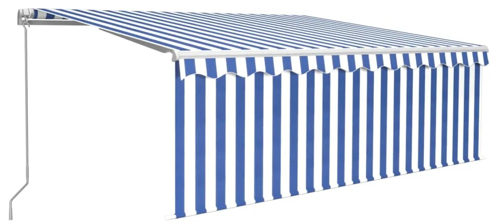 vidaXL Τέντα Συρόμενη Χειροκίνητη με Σκίαστρο & LED Μπλε/Λευκό 4 x 3 μ