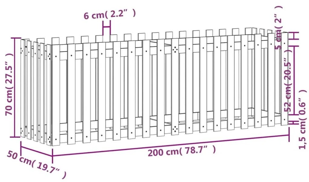 Ζαρντινιέρα με Σχέδιο Φράχτη 200x50x70 εκ. Μασίφ Ψευδοτσούγκα - Καφέ