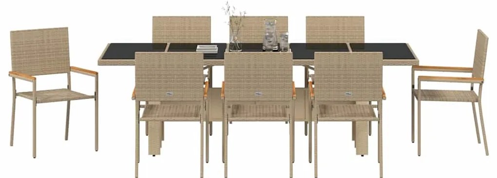 vidaXL Σέτ φαγητού για κήπο 9 pcs Μπεζ συνθετικό ρατάν