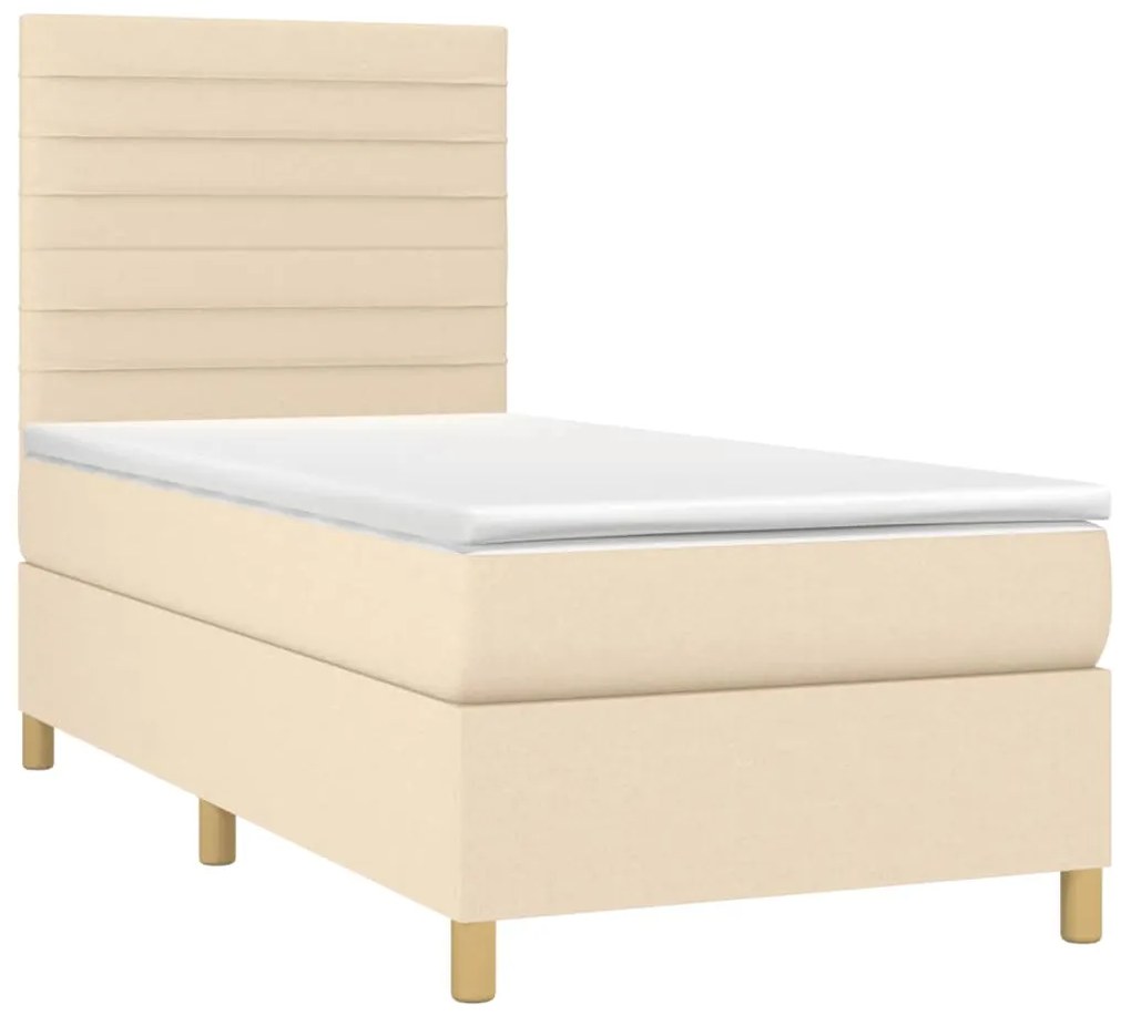 ΚΡΕΒΑΤΙ BOXSPRING ΜΕ ΣΤΡΩΜΑ &amp; LED ΚΡΕΜ 80X200 ΕΚ. ΥΦΑΣΜΑΤΙΝΟ 3135474