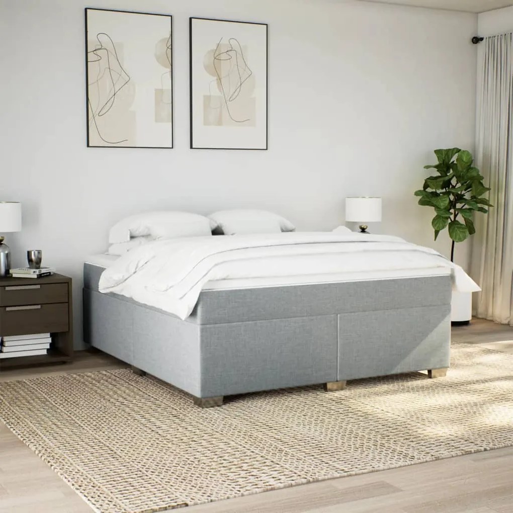 Κρεβάτι Boxspring με Στρώμα Ανοιχτό Γκρι 200x200 εκ. Υφασμάτινο - Γκρι