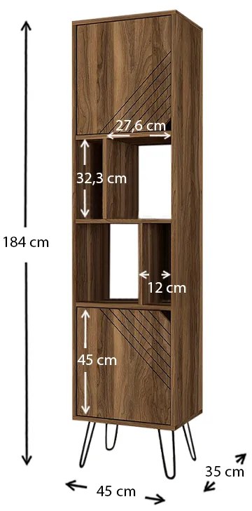 Βιβλιοθήκη μελαμίνης Norma Megapap χρώμα καρυδί 45x35x184εκ.