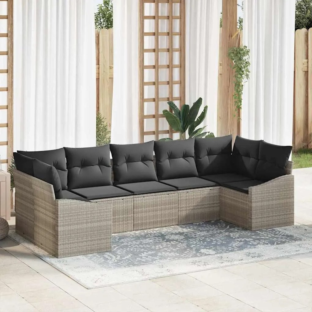 vidaXL Σετ Καναπέ Κήπου 7 pcs Ανοιχτό γκρι Πολυ ράταν