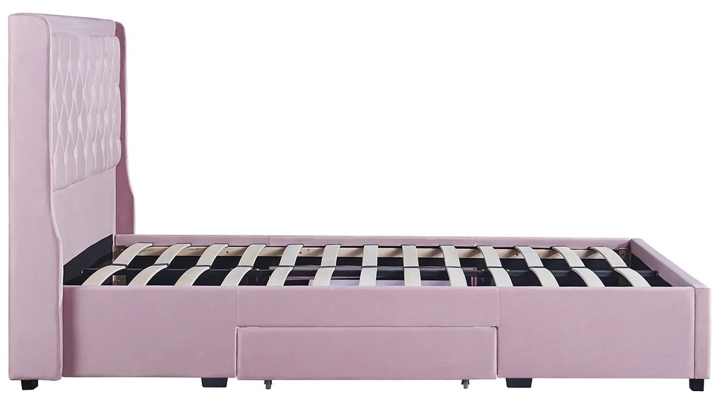 Κρεβάτι Διπλό ArteLibre ANNONA Ανοιχτό Ροζ Βελούδο 217x175x117.5cm (Στρώμα 160x200cm)
