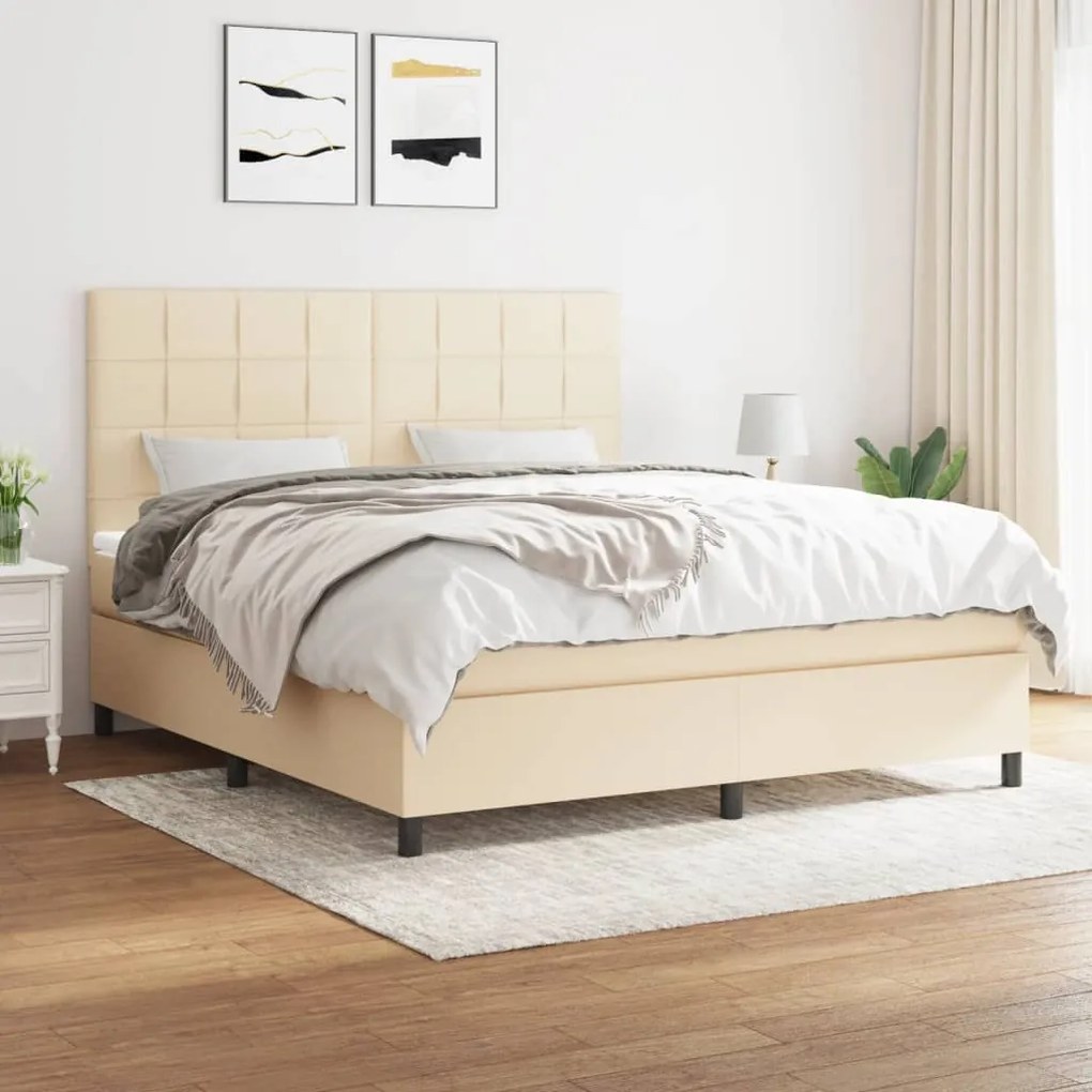 vidaXL Κρεβάτι Boxspring με Στρώμα Κρεμ 160x200 εκ. Υφασμάτινο