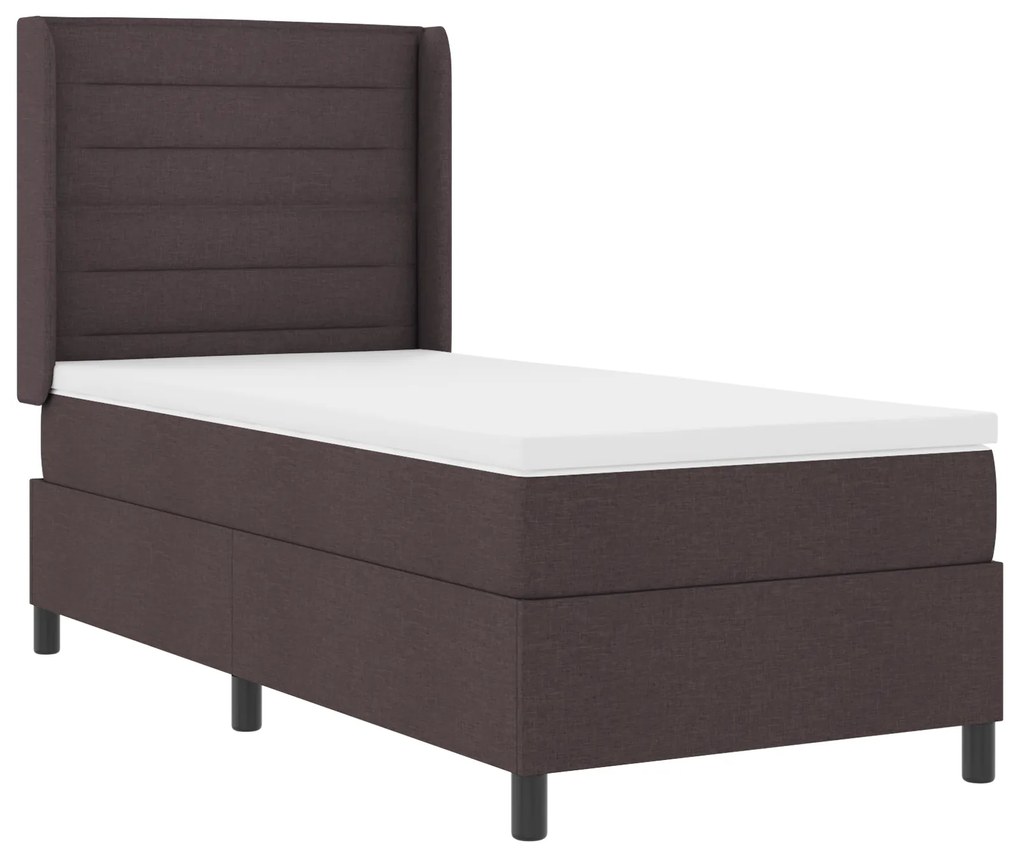 vidaXL κρεβάτι box spring με στρώμα & LED καφέ σκούρο 100x200 εκ. υφάσματος